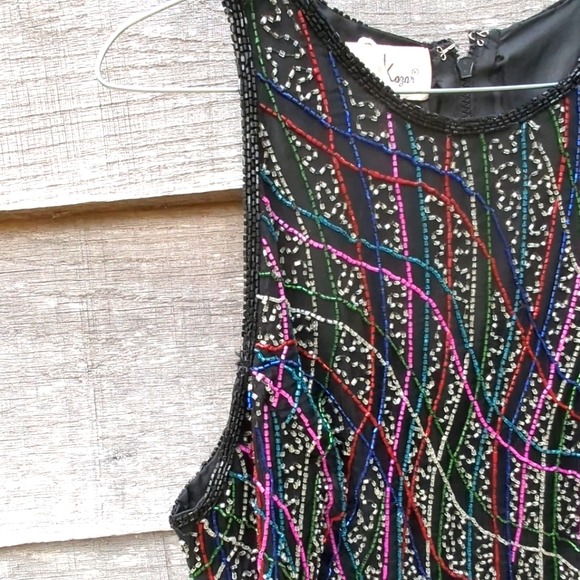 Lawrence Kazar of Paris Stunning Beaded  Blouse Top Zipper Neckline Multi Color - Picture 6 of 9